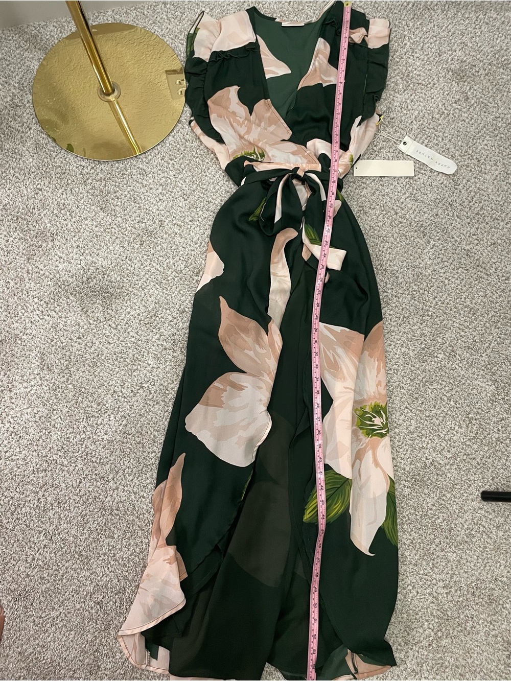 Happy Nature Floral Wrap Midi Dress NWT | Eco-Friendly Green Blush Ruffle Dress - Picture 10 of 10